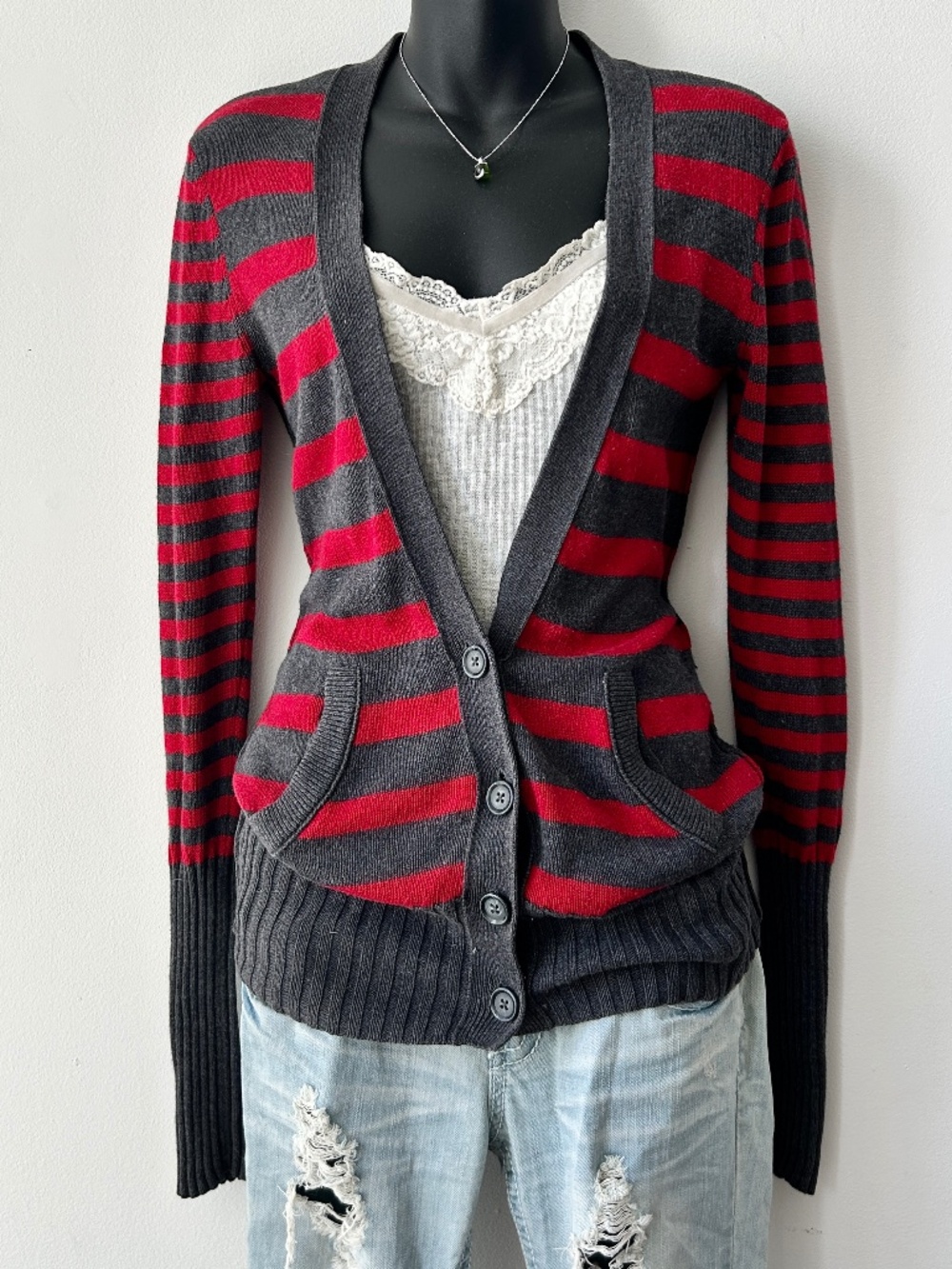 AMERICAN EAGLE wool-blend striped cardigan